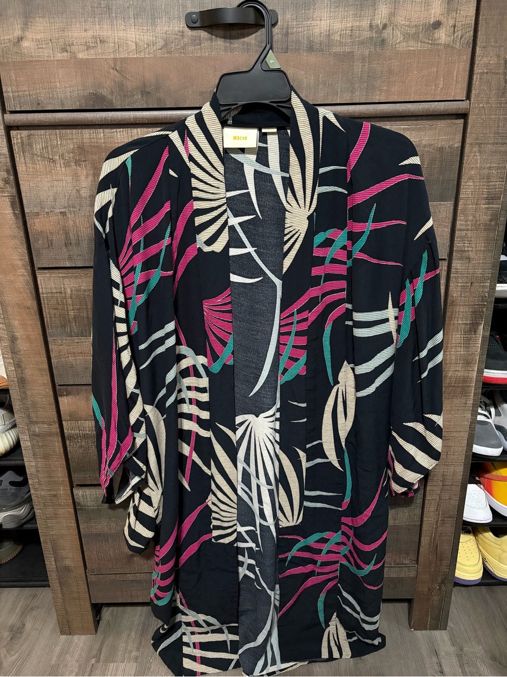 Maeve Black Botanical-Print Open Cardigan/Swim Coverup